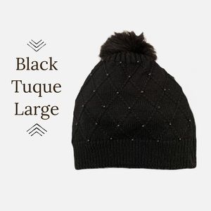 Black knit Tuque Large! Pom pom